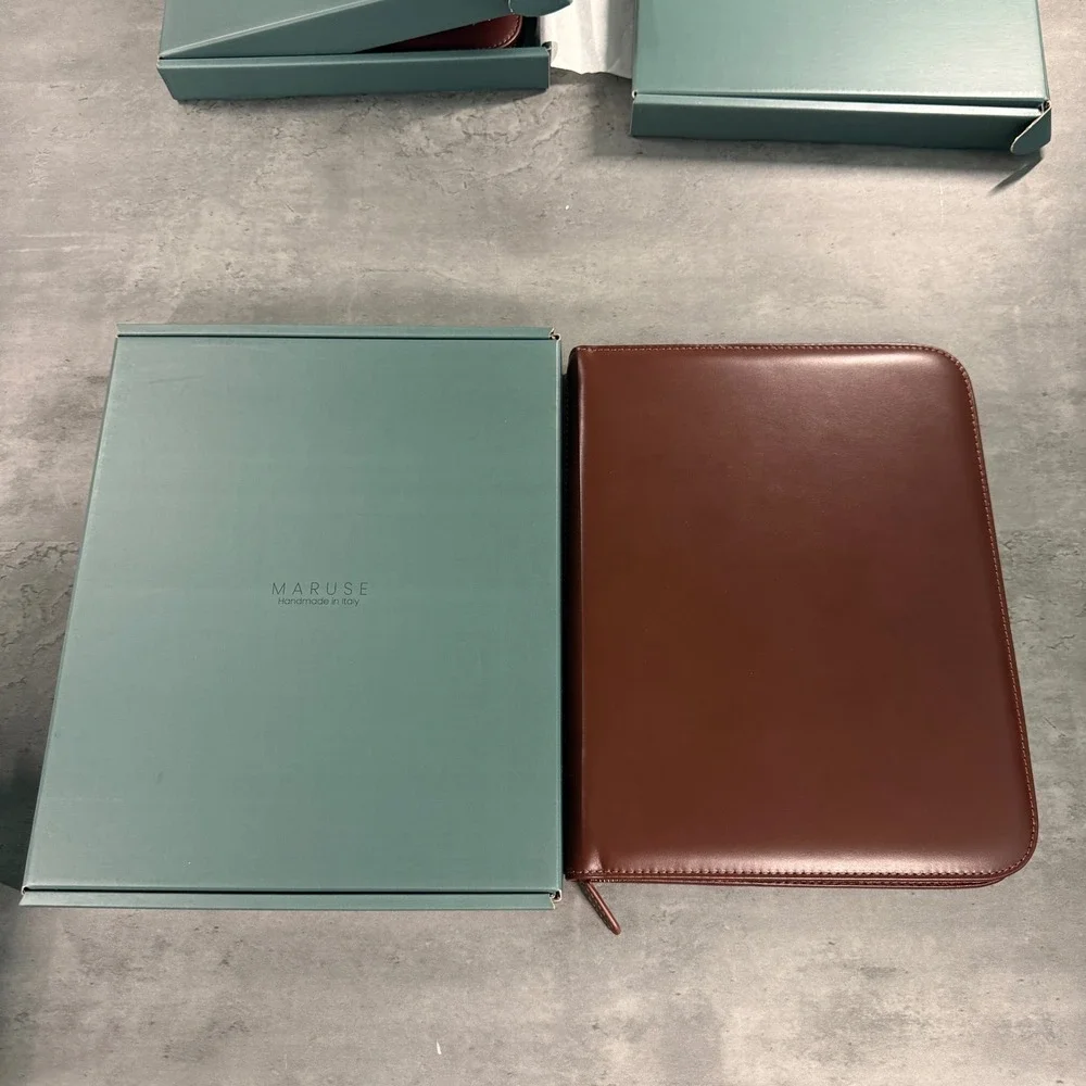 Maruse Portfolio Dark Brown Italian Leather Zippered Document Holder Notepad